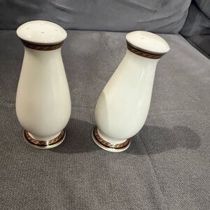 Lenox Ivory Ceramic Salt and Pepper Shakers with Gold and Brown Accent